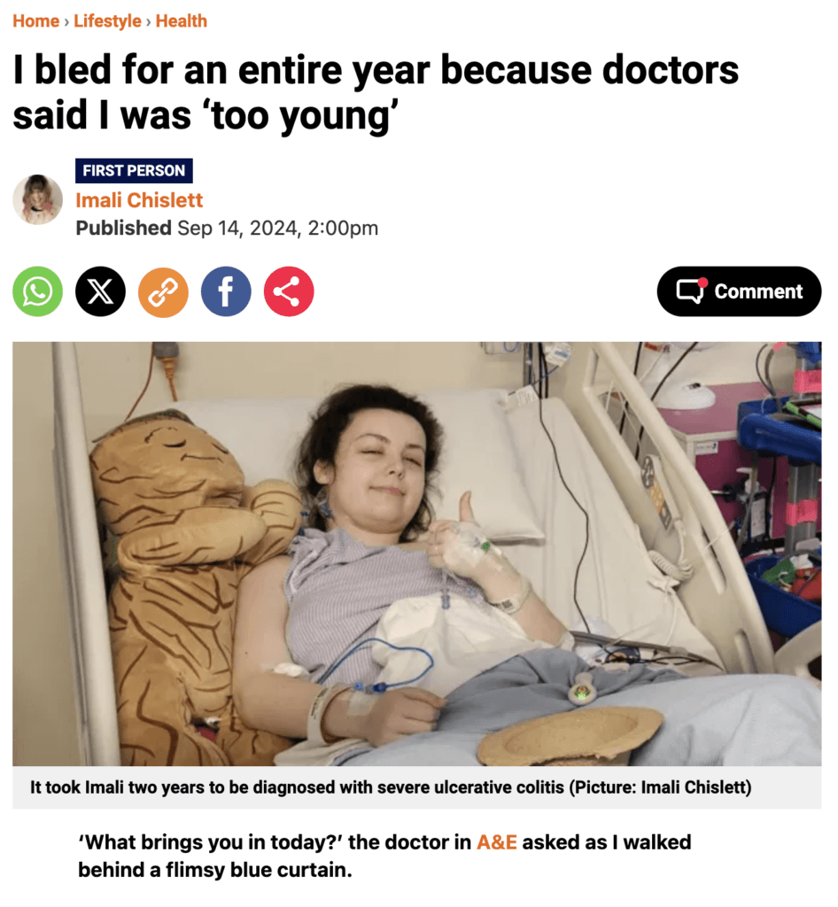 Screenshot of an article from Metro Newspaper entitled 'I bled for an entire year because doctors said I was 'too young'.