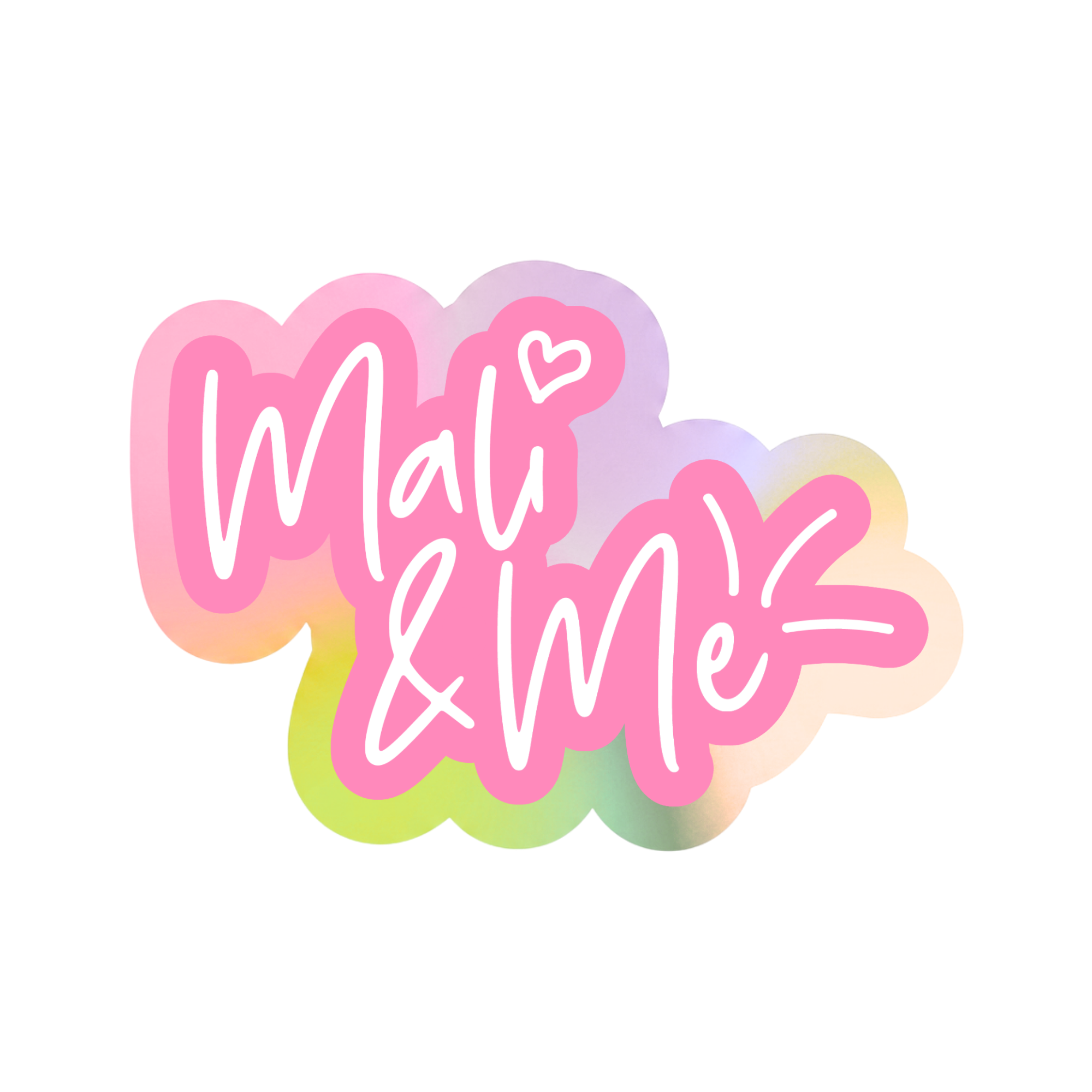 White text that reads 'Mali & ME' with a light pink bold colour outline and a gradient pastel outline beyond that in the shape of the letters.