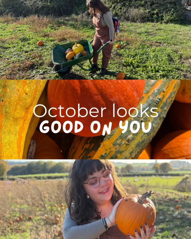 Autumn is a full-time job actually 🍂

There are dungarees to wear. Pumpkins to hold. Decorative gourds to become emotionally attached to.  I don’t make the rules, I just follow them. 

VD:
1: Three-photo collage at a pumpkin patch, showing me in a brown pumpkin-print dungaree set and a green wheelbarrow. The text reads: “October looks good on you.”
2: I am holding a pumpkin in a field, with a playful camera-interface overlay and orange stars. Text reads: “Consider this your sign…”
3: I am lying amongst scattered pumpkins (yes, I regretted that when I tried to get up!), holding a small pumpkin above my face. Text reads: “to romanticise autumn,”
4: I am standing in the pumpkin field holding a pumpkin beside my face. Text reads: “to dress for the season,”
5: Looking down at black footwear amongst orange pumpkins and green foliage. Text reads: “to pick the perfect pumpkin,”
6: Close-up of a large textured orange pumpkin held towards the camera. Text reads: “to make ordinary days feel a little more special,”
7: A pile of orange, yellow and cream pumpkins in the field. Text reads: “to soak up the season…”
8: I am standing in the pumpkin field holding a pumpkin in front of the face, with small illustrated stars above. Text reads: “more autumn adventures, please.”

(Hashtags)
#Autumn #PumpkinPatch #AutumnDay
